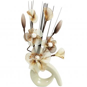 Diseño de flores de Mini 793456 32 cm hanega Artificial jarrón con diseño de espiral, café/crema
