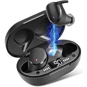 Auriculares Inalámbricos, Moosen Auriculares Bluetooth 5.0 IPX7 Impermeable, Mini Portátil Caja de Carga, HI-FI Estéreo, Control Tactil cancelación de Ruido, Control táctil para Correr Deporte