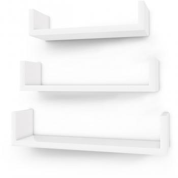 SONGMICS Juego de 3 estantes murales Modernos, Estantes flotantes de Pared, Estantes de Almacenamiento de MDF, Acabado de Alto Brillo, Montaje Oculto, Blanco, LWS40WT