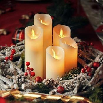 Juego de Velas LED de Cera Real con Control Remoto y Función de Temporizador - 5 Piezas