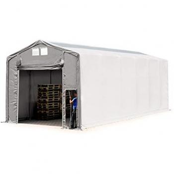 Carpa Industrial 6x12 m con Puerta Levadiza, PVC 850, 100% Impermeable, Gris, Altura Lateral de 3,6 m y Claraboya
