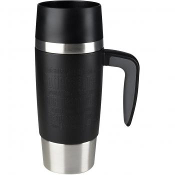 Taza Térmica Emsa Travel Mug Clásica con Asa y Cierre Rápido 0,36 Litros (Negro/Acero Inoxidable)