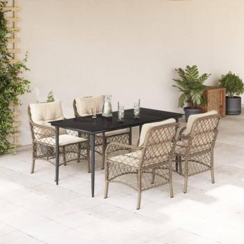 5-Piece Beige Poly Rattan Garden Dining Set with Cushions