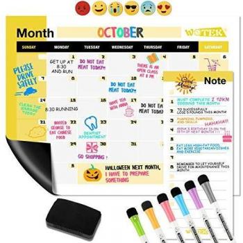 WOTEK A3 Pizarra Magnética Nevera, Calendario Magnetico Nevera Semanal Mensual