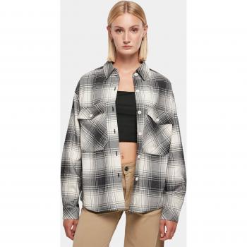 Urban Classics Women's Oversized Black and White Check Long Sleeve Shirt