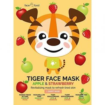 7th Heaven Tiger Face Sheet Mask with Apple and Strawberry to Revitalise and Refresh Tired Skin - Ideal for All Skin Types, Fun for Parties and Selfies