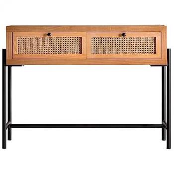 Consola de Hierro Natural Melle - 105x35x80cm, Fabricada en Madera DM y Ratán, Color Natural