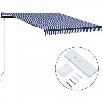 Toldo automático retráctil 350x250 cm azul y blanco