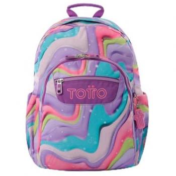 Mochila Escolar Adaptable a Carro TOTTO Acuareles Ferri, Capacidad 20 L, Bolsillo para PC de 14, Bolsillos para Botella, Espaldar Ergonómico con Flujo de Aire,
