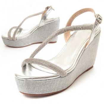 Sandalia con cuña de esparto para mujer Montevita Wesparto8 88508 plateado, talla 40