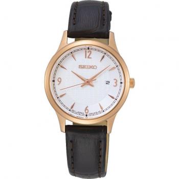 Reloj Analógico de Cuarzo para Mujeres Seiko SXDG98P1 con Correa en Cuero, Diámetro de 28.7mm, Diseño Elegante y Resistente al Agua