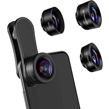 AFAITH Lente de Cámara para Teléfono, 3 en 1 Lentes para Moviles Kit, Lente Ojo de Pez de 198° , Gran Angular de 120 °, Lente Macro 20X Clip On Objetivo para Móvil iPhone / Android Smartphone