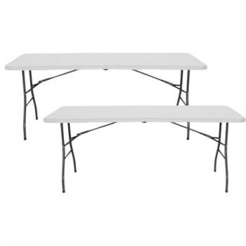 Pack 2 Mesas Plegables Rectangulares Portátiles de 180 cm para Camping y Eventos - Multiusos, Resina y Acero, Carga 150kg, 4-6 Personas