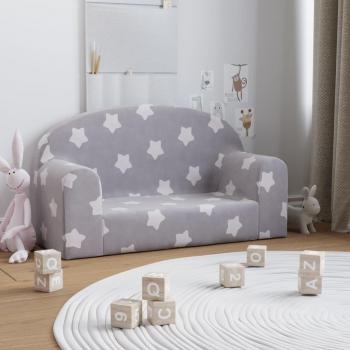 Sofá Infantil 2 Plazas Gris Claro con Estrellas de Felpa Suave