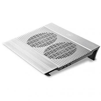 Enfriador de Laptop DeepCool N8 Plata, 2 Ventiladores de 140mm, Panel de Aluminio, 4 Puertos USB 2.0