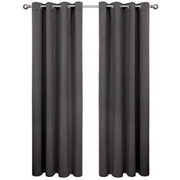Amazon Brand - Umi Cortinas Opacas Dormitorio Moderno para Ventanas con Ollaos Juego de 2 Piezas 132x214cm Gris Oscuro