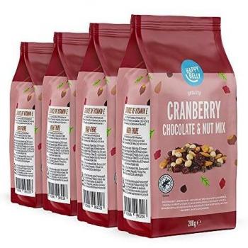 Marca Amazon - Happy Belly - Mezcla de arándano rojo, chocolate y frutos secos, 4x200g