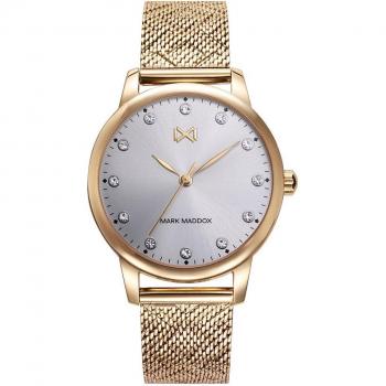Mark Maddox - Reloj de mujer Tooting de esfera dorada con circonitas y malla de acero ip dorado