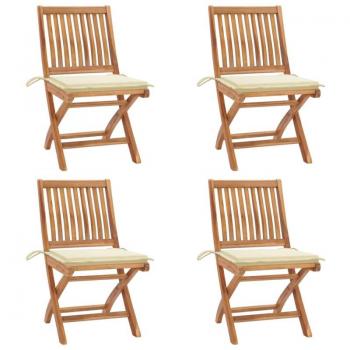 Folding Garden Chairs with Cushions - Set of 4 - Solid Teak Wood