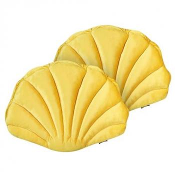 Conjunto de 2 cojines decorativos en terciopelo amarillo con forma de concha marina