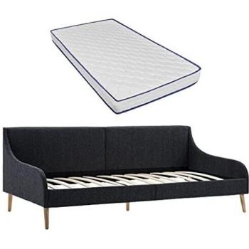vidaXL Estructura Sofá Cama con Colchón Viscoelástico Casa Hogar Jardín Apartamento Decoración Diseño Mobiliario Muebles Descanso Tela Gris Oscuro
