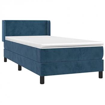 Cama box spring con colchón terciopelo azul oscuro 80x200 cm