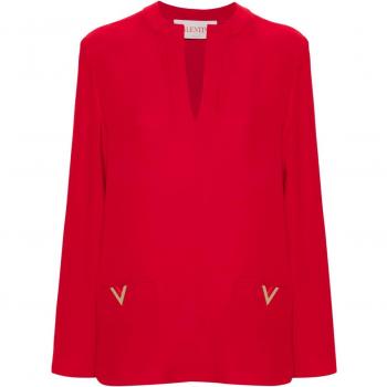Valentino Women's Vlogo Silk Blouse Shirt in Red | Size 42 | 5B3AB6K01MM157
