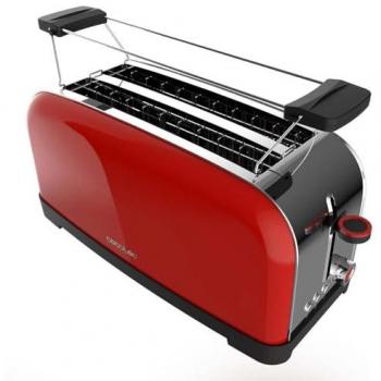 Cecotec Toastin' Time 1500 Red Tostadora Vertical de 4 Rebanadas con Soporte para Panecillos