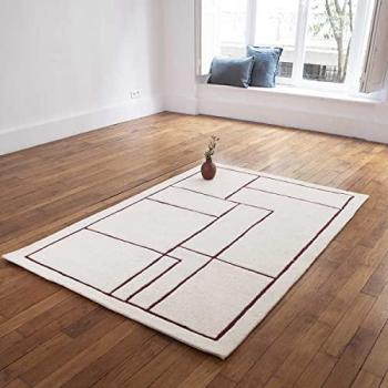 Alfombra de lana tejida a mano beige con motivos 160x230 cm