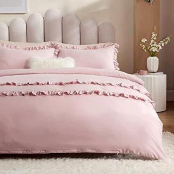 Bedsure Funda Nordica Cama 150 - Funda Edredon Cama 135 Moderna con Volantes, Juego de Funda Nórdica 220x230 cm con 2 Fundas Almohadas 40x75 cm, 3 Piezas, Rosa