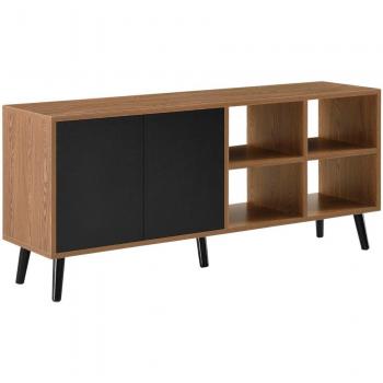 Cómoda Gnesta con 2 Puertas y 4 Compartimentos, Tecnología Push-Open, Efecto Madera y Negro, Dimensiones 53 x 120 x 30 cm