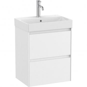 Mueble de baño compacto Roca Ona con 2 cajones y lavabo, color blanco mate, medidas 500 x 360 x 645 mm