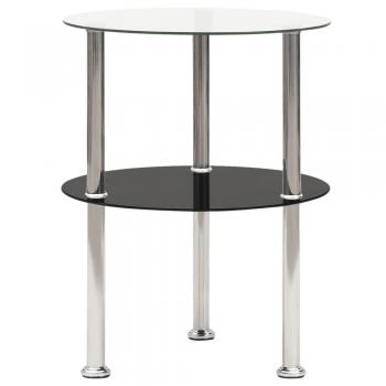 vidaXL 2-Tier Side Table Transparent & Black 38 cm Tempered Glass