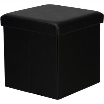 Levivo Taburete, Piel sintética, Negro, 38x38x38 cm