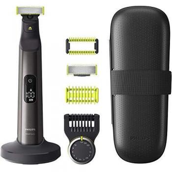 Philips OneBlade Pro Cara + Cuerpo QP6650/30 - Recortador de Barba recargable con Peine-guía para el cuerpo, Peine de Precisión de 14 Longitudes, Base de Carga y funda de viaje