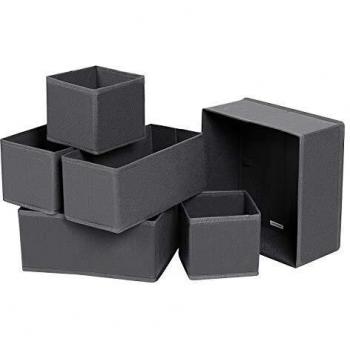 SONGMICS Organizadores de Cajones, Divisores de Vestido, Juego de 6, Cajas de Almacenaje de Tela Plegables para Calcetines, Ropa Interior, Sostenes, Corbatas, Bufandas, Gris RDZ06G