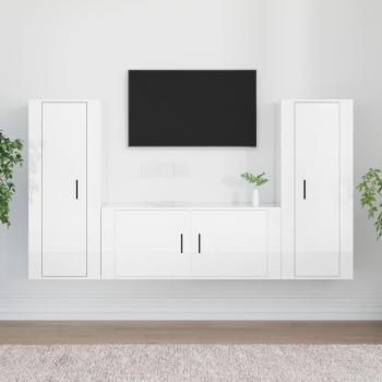 Set de muebles de TV 3 piezas blanco pulido madera multicapa