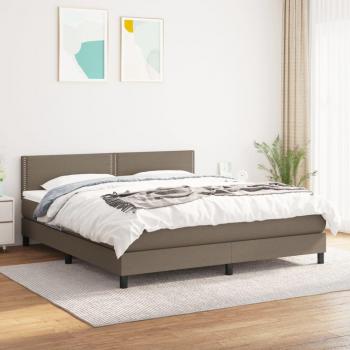 Cama box spring con colchón de tela gris taupe 160x200 cm