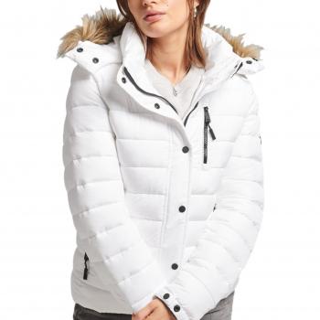 Superdry Women's Short Hooded Puffer Jacket with Faux Fur Trim