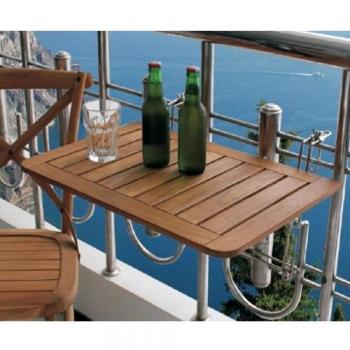 Mesa colgante de teca para balcón - 60 x 40 cm - Mesa de madera con soporte metálico para barandilla