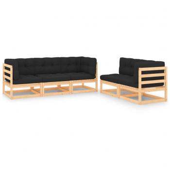 Juego de muebles de jardín 5 pzas y cojines madera maciza pino