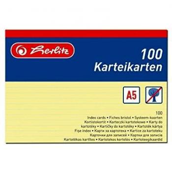 Tarjetas de índice A5 lizadas amarillas - Paquete de 100 unidades