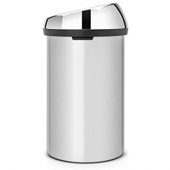 Brabantia Touch Bin - Cubo de Basura, 60 litros, con Tapa Acero Brillante, Color Gris Metalizado