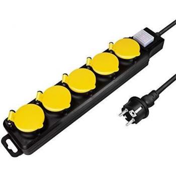 Multipresa 5 Puertos Schuko para Exterior con Interruptor y Protección IP44, 1.5 m