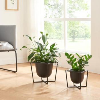 Set de 2 Soportes para Plantas Nordmaling con Maceteros de Metal Negro