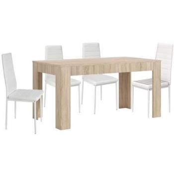 Mesa Extensible de Comedor o Cocina + 4 Sillas en Polipiel y Metal Blanco