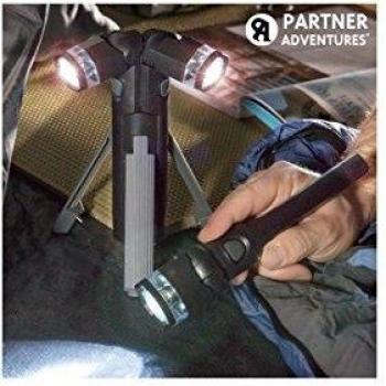 Partner Adventures Total Tourch Linterna LED 3 En 1 con Trípode de Alta Resistencia y Durabilidad, Negro, 6 x 23 x 6 cm