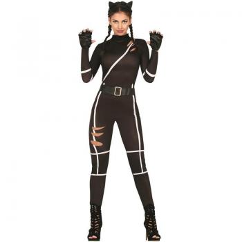 Disfraz de Gato Negro para Mujer - Incluye vestido negro ajustado, orejas de gato, cola larga y maquillaje facial