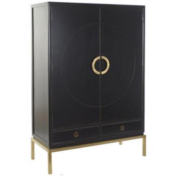 Armario de Madera de Alamo Negro y Dorado con 2 Puertas, 2 Cajones y Patas de Metal, Dimensiones: 120 x 50 x 175 cm