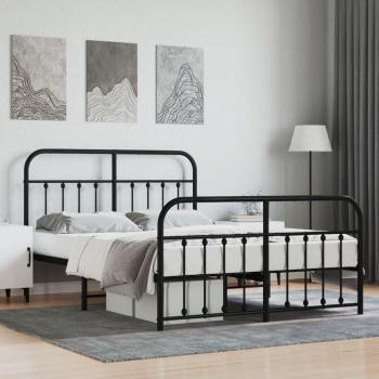 vidaXL Metal Bed Frame without Mattress with Footboard Black 150x200cm